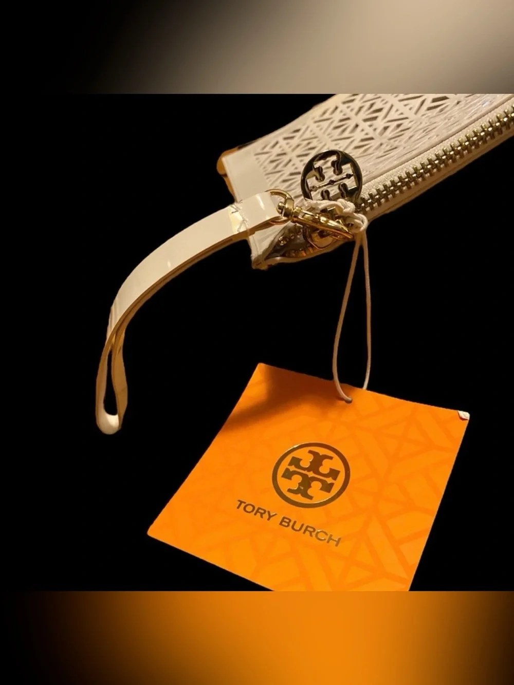 Tory Burch White Laser-Cut Leather Clutch
